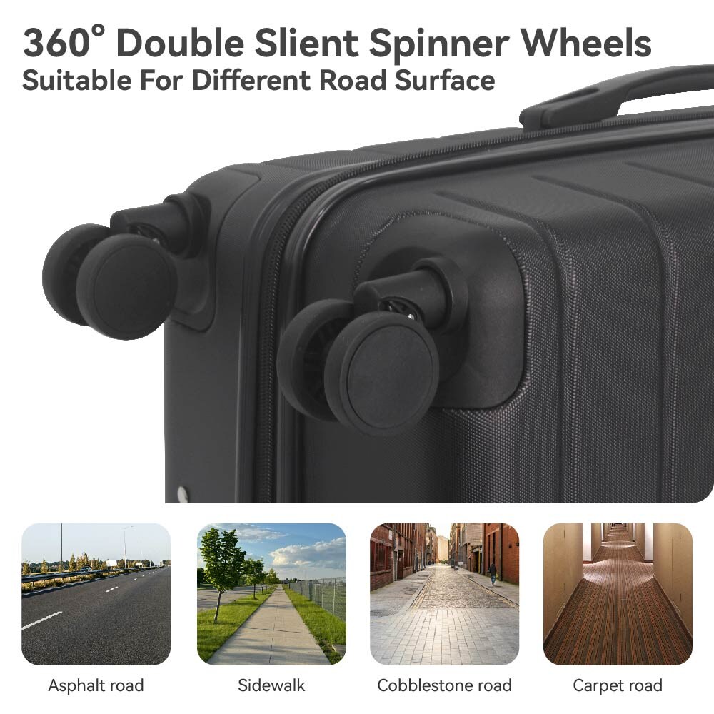 Luggage Sets ABS Hardshell 3pcs Luggage, Lightweight Durable Suitcase Sets Spinner Wheels Suitcase With TSA Lock 20''24''28'' Available(Black)_voghion.com